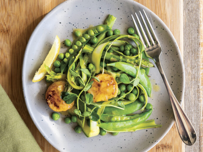 Lemony Seared Smoky Scallops with Shaved Asparagus Salad