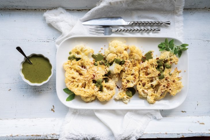 Cauliflower Cashew Steaks with Chimichurri Sauce